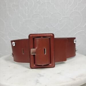 Vintage Yves Saint Laurent Wide Belt S Brown Leather Buckle Rhinestone Rivets